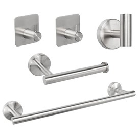 TocTen Bathroom Hardware Set, Thick Stainless Steel Bath Towel Bar Set Including Towel Rack for Bathroom+Toilet Paper Holder+3 Robe Towel Hooks Wall Mount Bathroom Accessory Set(16IN,Brushed Nickel)
