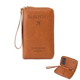 RFID Passport Wallet for Travel (Men & Women), Anti-Theft Leather RFID Passport Holder with Multi-Card Slots (Brown)