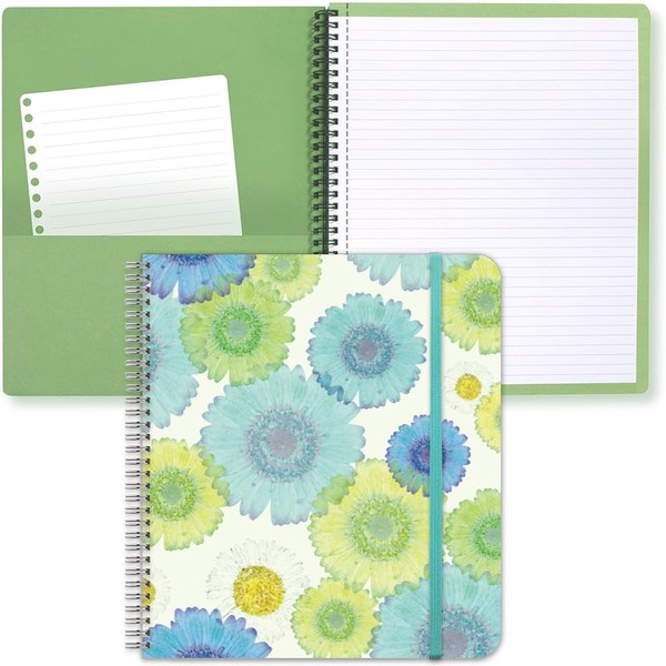 WRENBEN Pretty Journal Large College Ruled Spiral Notebook with Pockets,