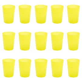 Engelland - 15 x Yellow Frosted Plastic Cups 250ml with Calibration Line Shatterproof Stackable Reusable Plastic Reusable Party Cups Drinking Glass