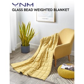 YnM Weighted Blanket —Cotton/Polyester Blend Fabric with Premium Glass Beads (Yellow/Green Reversible, 48''x72'' 20lbs), Suit for One Person(~190lb) Use on Twin/Full Bed