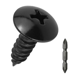 #6 x 3/8" Truss Head Wood Screws (100 pcs), 18-8 (304) Stainless Steel, Phillips Drive Truss Head Self Tapping Screws, Black Oxide Coated Sheet Metal Screws, Fayeploo (with Phillips Driver Bit)