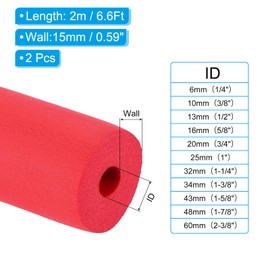 PATIKIL 1/2" (13mm) ID x 6.6Ft x 0.59" Pipe Insulation, 2pcs Rubber Foam Winter Freeze Protection Tube Fire Retardant for Water, Air Conditioning, Industrial Pipes, Red