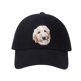 Hatphile Doodle Dog Embroidered Black Baseball Cap, Cotton Dog Mom Dad Hat, Adjustable Size Strapback