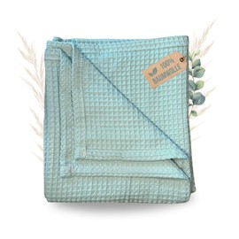 Malino Premium Baby Blanket Made of 100% Cotton - Waffle Pique 75 x 100 cm Green - Soft Blanket for Baby & Toddler - Unisex for Girls Boys Prams - Eucalyptus Green