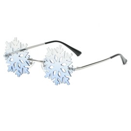 YAMEIZE Snowflake Shape Rimless Sunglasses for Women Men Novelty Unique Party Small Mirrored Glasses Christmas Fun Glasses, Clear and blue