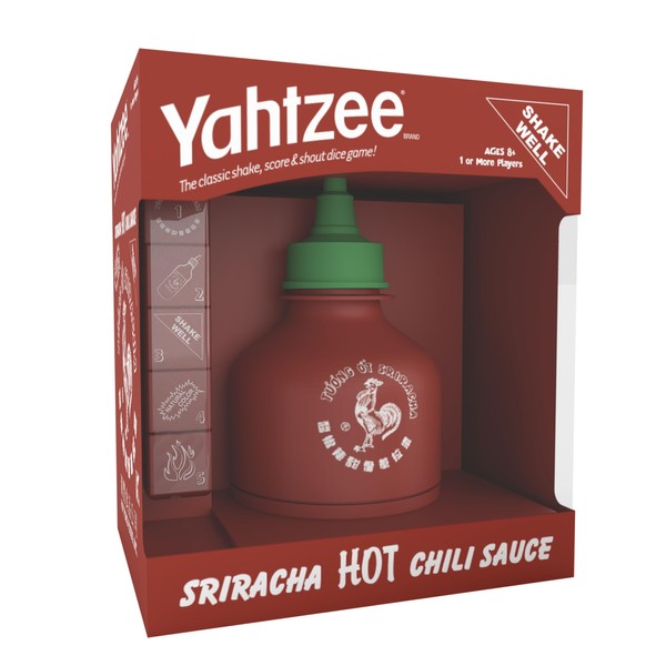 YAHTZEE: Sriracha | Taza de dados de botella de Sriracha coleccionable | Juego de dados clásico basado en la popular salsa picante Sriracha | Ideal para la noche familiar | Juego y mercancía oficial de Sriracha