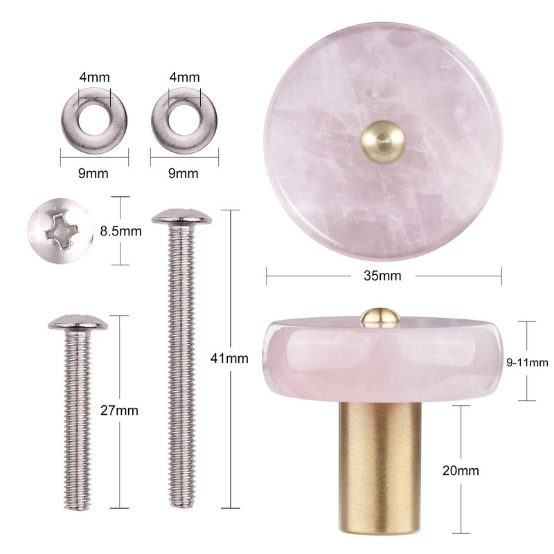 Rockcloud Pack of 4 Round Crystal Stone Drawer Knobs Rose
