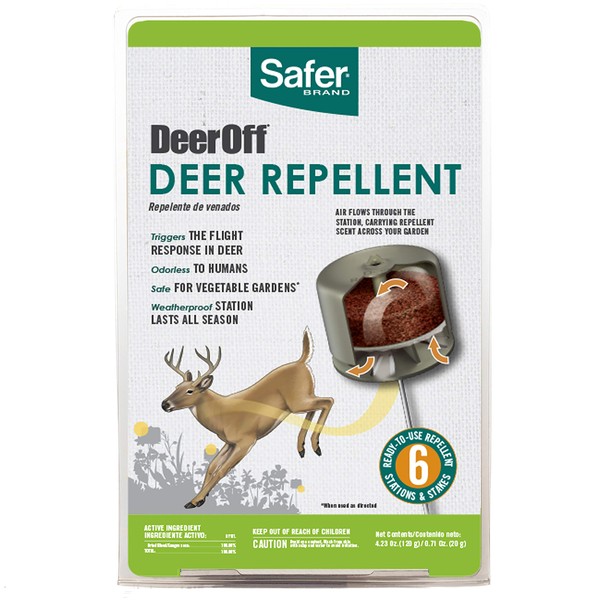 Safer 5962 Deer-Off Deer Repellent Stations - 6 Waterproof Deer Repelling Stakes for Gardens and Lawns - All Season Protection