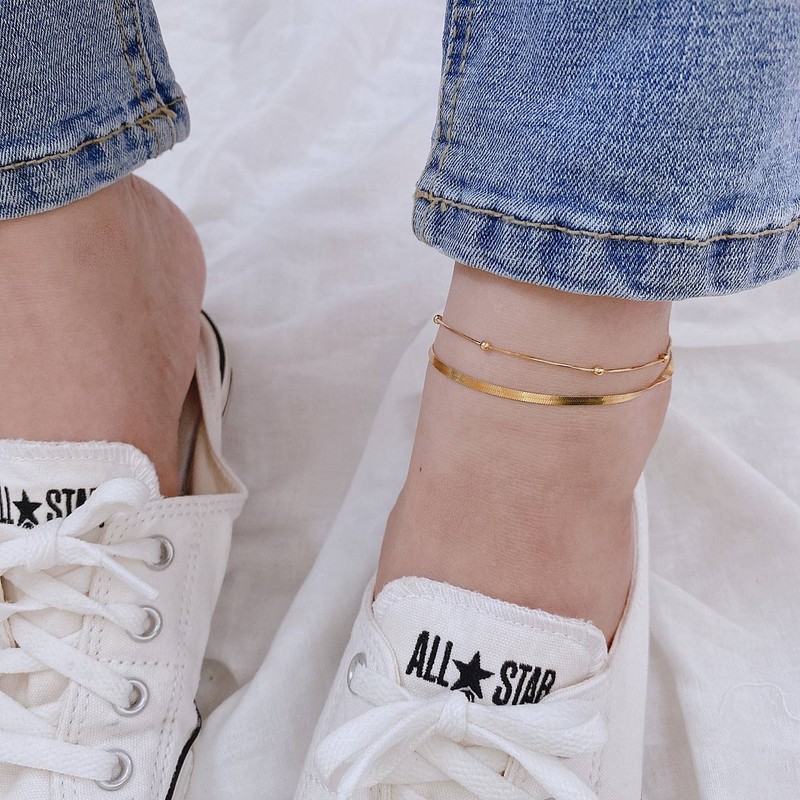 18k ball chain, two-line snake rope, two-line silver anklet, two-line