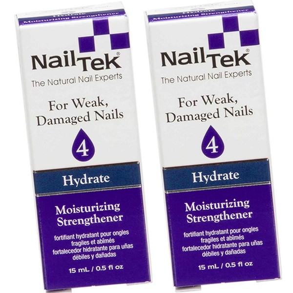 Nail Tek Hydrate 4, Moisturizing Strengthener for Weak and Damaged Nails, 0.5 oz, 2-Pack