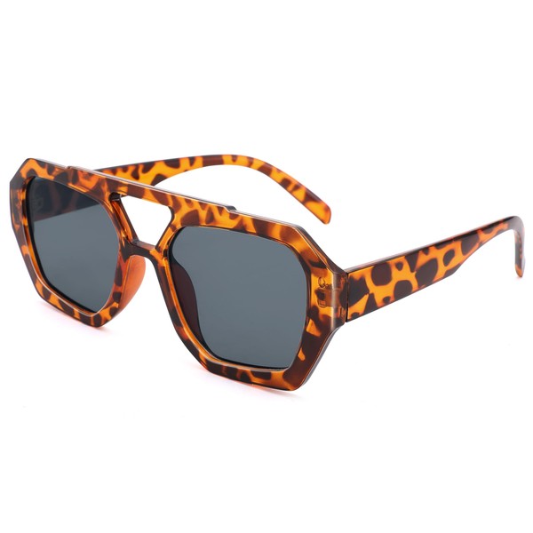 Bouryo Trendy Square Aviator Sunglasses for Women Men Hexagonal Square