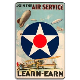 US Air Service WWI Vintage 8x12in Metal Tin Sign – Retro Military Poster, Graduate Gift, Man Cave Decor