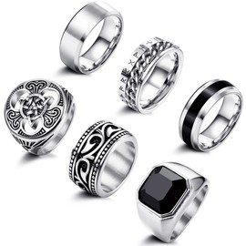Adramata Men's Stainless Steel Rings Celtic Knot Rings Band Biker Rings Gothic Men's Rings Vintage Viking Rings Signet Rings Silver Gold Rings Set for Men, Stainless Steel