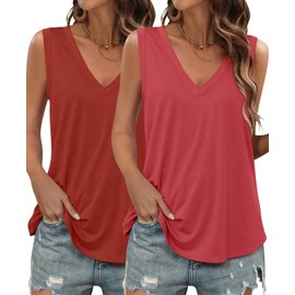 KKJ 2 Pack Womens Tank Tops Workout V Neck Tees Summer Sleeveless Loose Fit Casual Outfits Shirts Fall Fashion Clothes