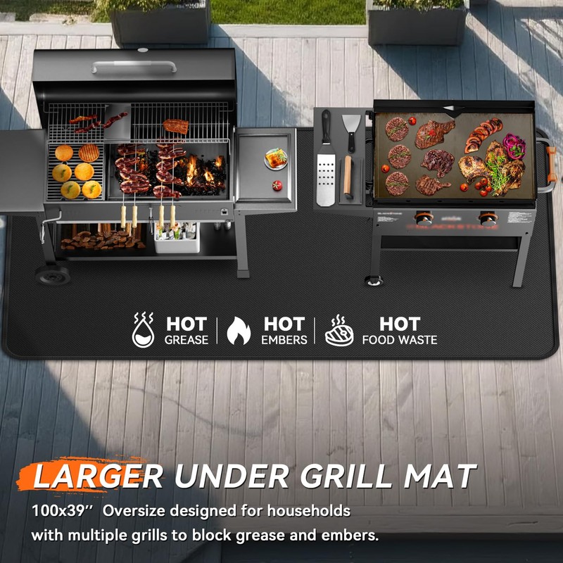 rumlick 100x39 inches Extra-Large Under Grill Mats for Outdoor Grill,