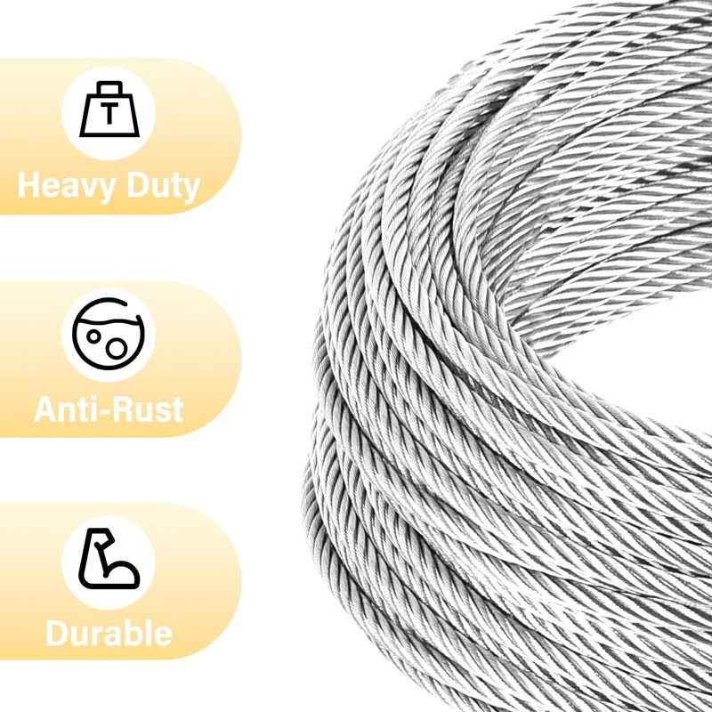 1/4" Steel Cable, Sunuwk 30Ft 7x19 Strand Aircraft Cable with