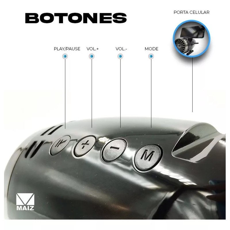 Maíz Bocina Bluetootooth Recargable Radio Fm Usb Turbina Luz Led
