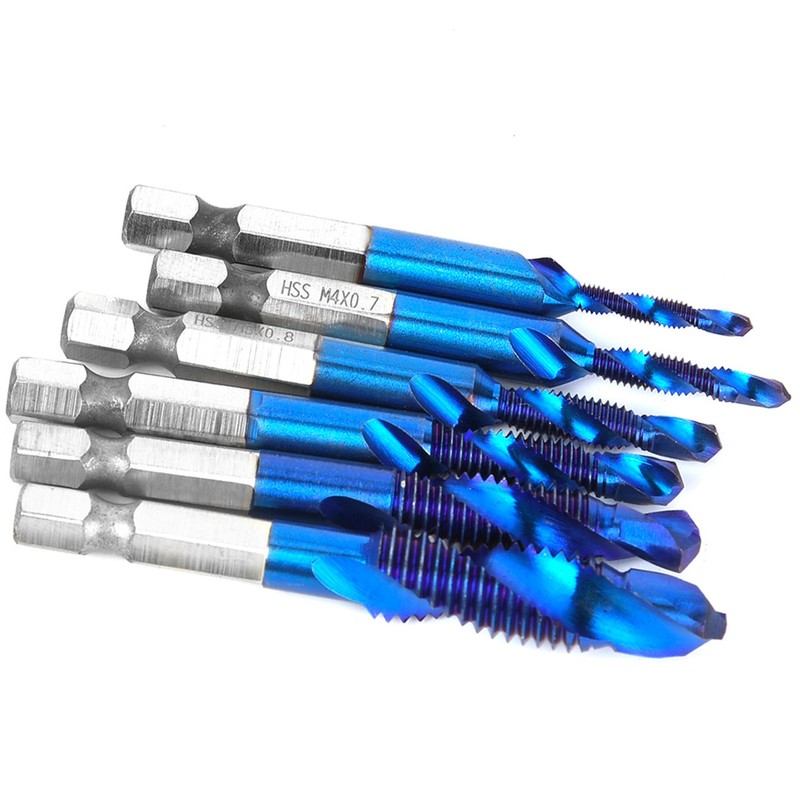 6PCS High Speed Steel 6.35mm Hex Shank Tap Drill Bit