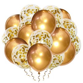 Confetti Balloons & Chrome Glitter Baloons 12" Inches For Party Decorations Wedding, Baby Shower,Birthday, Valentines Day Gold Color Pack of 10