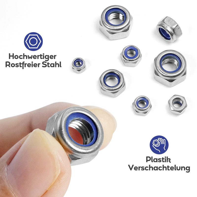 Pack of 180 Locking Nuts Assortment Set, M3 M4 M5