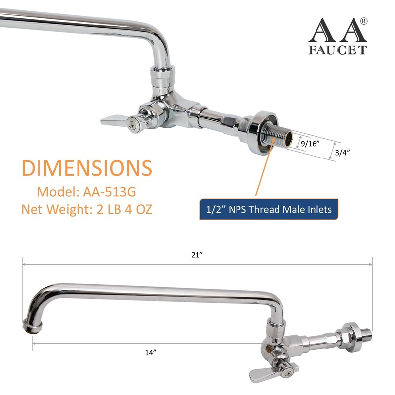 AA Faucet Single Wall Mount Commercial Manual Wok Range Faucet