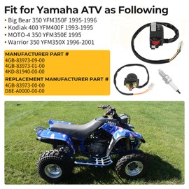 M MATI Start Stop Headlight Switch & Starter Solenoid Relay & Spark for Yamaha Warrior 350 96-01 Kodiak 400 93-95 Big Bear 350 95-96 MOTO4 350 95 4GB-83973-09-00 4GB-83973-01-00 4KD-81940-00-00