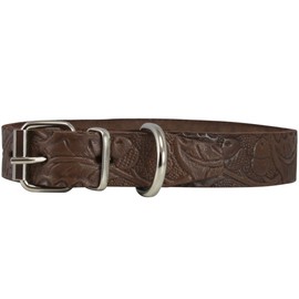 Genuine Tooled Leather Dog Collar Floral Pattern Brown 3 Sizes (Neck Circumf: 10"-13"; 3/4" Wide)