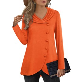 VALOLIA Womens Fall Fashion 2024: Womens Sweater Dress - Christmas Sweaters for Women - Cowl Neck Tops for Women Long Sleeve Tunic for Work Orange Medium