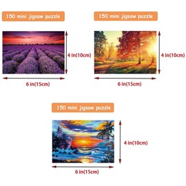 Pack of 3 Landscape Mini Puzzles 150 Pieces for Adults Small Puzzle 6 x 4 Inch House Entertainment Toy Home Decor Puzzles