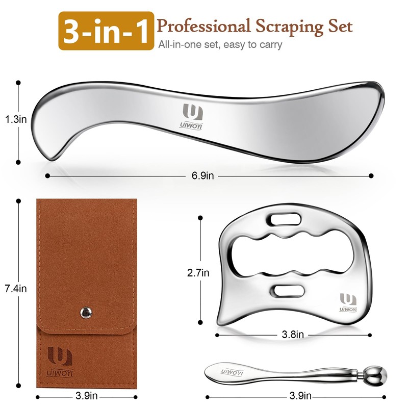 UIWOYI 304 Stainless Steel Gua Sha Tools Set, Facial &