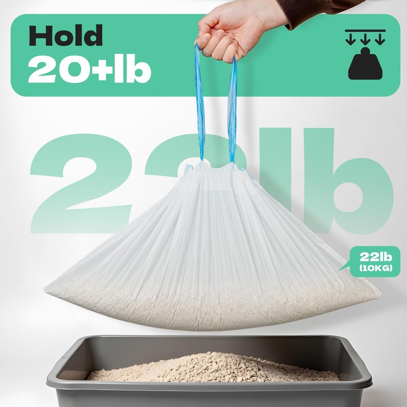120 Count Cat Litter Box Liners for Drawstring Closure, Heavy