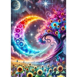 GDYEEH DIY 5D Moon Diamond Art Kits, Full Round Drill Sparkling Sunflowers Diamond Painting Picture, Fantasy Diamond Painting Art Kits Craft for Adults Beginners, Home Wall Decor 12x16inch