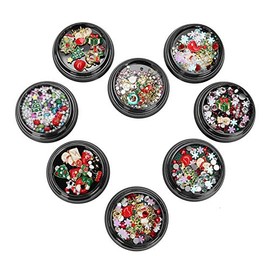 Pegatinas navideñas para decoración de uñas, 8 cajas 3D Papá Noel Copo de nieve Muñeco de nieve Campana navideña Árbol Palo Elk Diseño de uñas DIY Manicura para mujeres niñas niños