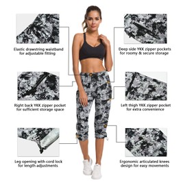 ChinFun Women's Hiking Capris Pants Outdoor Quick Dry Cargo Cropped Pants Water Resistant Sun Protection UPF 50+ Black & Grey Gridding Size M