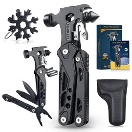 WayinTop Tool Gifts for Men, 37 in 1 Pocket Tool Multi-Tool Hammer with Snowflakes Multitool Kit, Multifunctional Tools, Mini Claw Hammer for Camping, Emergency and Outdoor Survival