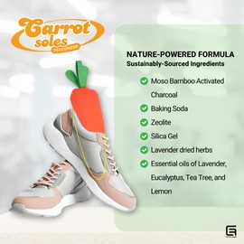 Carrotsoles 2 Pack Shoe Deodorizer Odor Eliminator for Shoes, Cleats, Closets, Drawers, Gloves - Moisture Absorber, Air Freshener, Air Purifier Moso Bamboo Activated Charcoal Long- Lasting Reusable