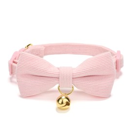 Cute Cat Collars With Bow,Quick Release Safty Buckle with Bells,Soft and Comfy Cordoroy Material in Pink Pack of 1