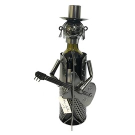 Metal Bass Guitar Player with Hat Metal Wine Bottle Holder