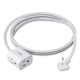 SUPERDANNY Extension Electrica Plana 1.8 Metros, 16AWG 3 Enchufes Multicontacto Pared, Outlet Extender 1625W/13A, Extension Uso Rudo para Hogar Oficina, Blanco