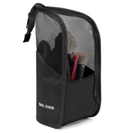 Travel Makeup Brush Holder, Small Cute Stand-Up Cosmetic Bag, Portable Makeup Brush Holder Travel Case (Black)