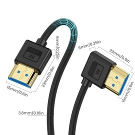 Poyiccot Right Angle HDMI Cable, Short 8K, 48Gbps HDMI Cable, Right Angled HDMI 2.1 Standard HDMI Converter, Soft HDMI Cable, 0.3m, Ultra Thin HDMI 8K@60Hz, 4K@120Hz/144Hz HDMI Cable