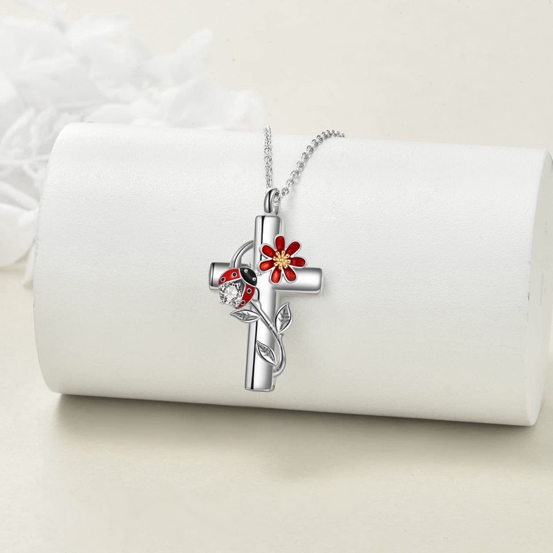 CRMAD Ladybug Urn Necklace for Ashes Sterling Silver Ladybug Cross