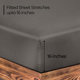 ROYALE LINENS 300 Thread Count 100% Long Staple Combed Cotton Fitted Sheet Queen - Super Soft Deep Pocket Bottom Sheet - Fitted Sheets Only - Elastic Sheets (Queen, Grey)