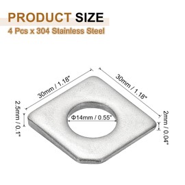 PATIKIL 4pcs M14 Beveled Square Washers, 14x30mm Missing Angle Square Beveled Washers Bearing Strut Plate Flat Spacer 304 Stainless Steel for Bolts Wedge Shim Leveling Fastener Nut Gasket
