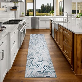 DECOMALL Coronado Machine Washable Runner, Modern Geometric Faux Cowhide Patchwork Kitchen Runner Rug, Non Slip Runner Carpet for Hallway, 2' 6" x 9', Multi