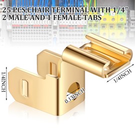 Yaocom 25 Pcs Piggyback Spade Connectors Chair Terminal Quick Disconnect Electrical 3 Way Adapter, 1/4" 2 Male and 1 Female Tabs, Non Insulated Brass 90 Degree Electrical Crimp Terminals Connectors