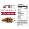 Matteo's Barista Style Sugar-Free Coffee Syrup, Holiday Spice Flavor, Zero