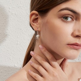 jiamiaoi Pearl Earrings Silver 925 Hanging Pearl Earrings Stud Silver Earrings Pearl Earrings Silver/Pink/Gold Hook Earrings with Pearl Hanging Drop Pearl Earrings Dangle, Sterling Silver, Cubic