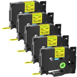 GREENCYCLE 5 Pack Compatible for Brother Ptouch Label Maker Tape TZe-651 TZ-651 24mm 0.94 Laminated Black on Yellow TZe651 TZ651 TZe TZ Label Tape for PT-2700 PT-2710 PT-2730